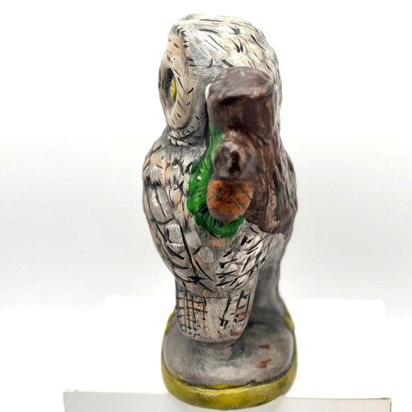 Vintage Hand-Painted Ceramic Owl Figurine Statue With Tree & Acorns - Picture 10 of 10